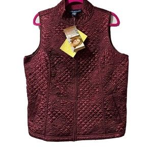 Susan Graver Women's Satin Outdoor Zip Up Quilted Vest Size M Red Burgundy NWT